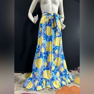 Lilly Pulitzer maxi skirt with ruffle bottom / Nassau Blue Ay Poppy NWT